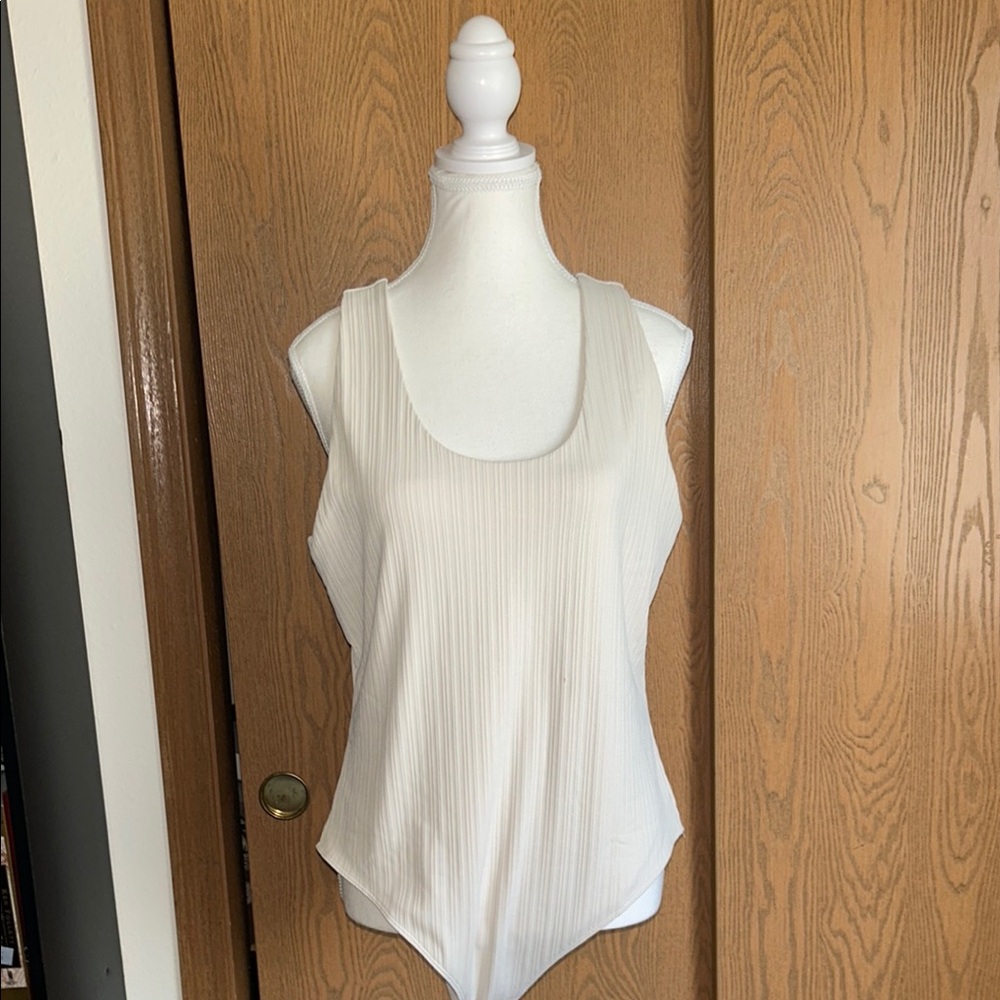 Banana Republic White Ribbed Sleeveless Bodysuit